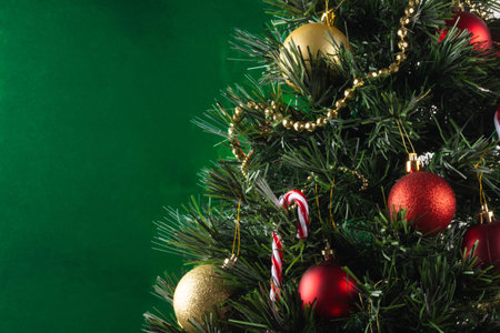 Traditional Christmas decoration. Christmas tree with decorations
