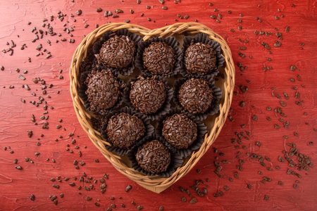 Traditional brazilian sweet chocolate in heart shaped basket