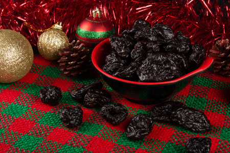 Plum traditional Christmas food. Christmas Party Decorationの写真素材