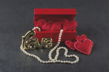 Valentine's day background with red box and red hearts