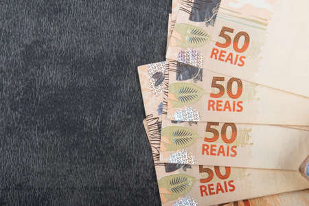 fifty Brazilian reais banknotes with copy space.の写真素材