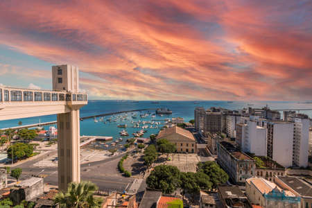 View of the Lacerda Elevator in Salvador Bahia Brazilの写真素材
