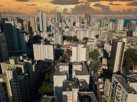 Drone aerial view of cityscape of Salvador, Bahia, Brazil. Aerial view of buildings