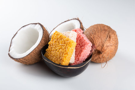 Coconut candy coconut, Brazilian sweet on white background.