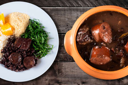 Brazilian feijoada. Traditional Brazilian food. top view.の写真素材