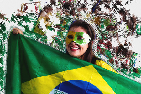 Brazilian fan young woman celebrating Brazil victory. illustration.の写真素材