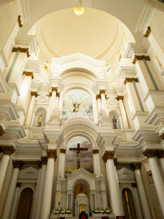 Ilheus, Bahia, Brazil - December 30th, 2022: Panoramic view of the interior of the Cathedral of St Sebastian located in the Historic Center of Ilheus Bahia Brazil.のeditorial素材
