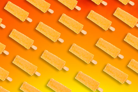 ice cream isolated on orange and yellow gradient background. Mango passion fruit Yellow .の写真素材
