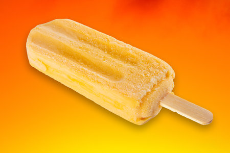 ice cream isolated on orange and yellow gradient background. Mango passion fruit Yellow .の写真素材