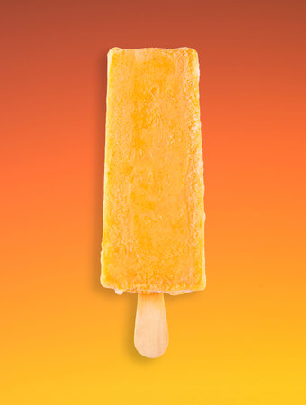 ice cream isolated on orange and yellow gradient background. Mango passion fruit Yellow .