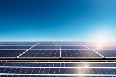 Solar panels. Clean energy from the sun. Generative AI.の素材