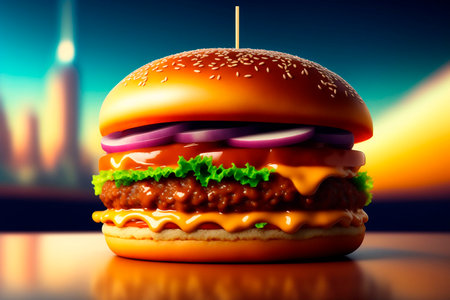 hamburger or burger with cheese and vegetables. Generative AI.の素材