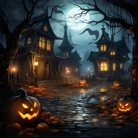 Traditional halloween party backdrop. Generative AI.の素材
