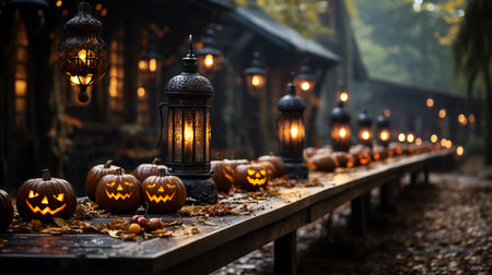 Traditional halloween party backdrop. Generative AI.の素材