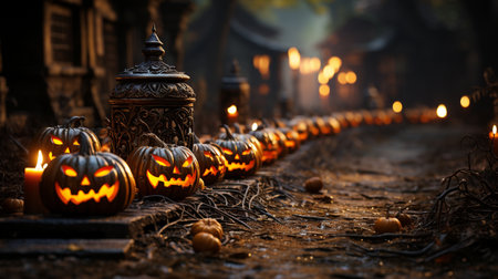 Traditional halloween party backdrop. Generative AI.の素材