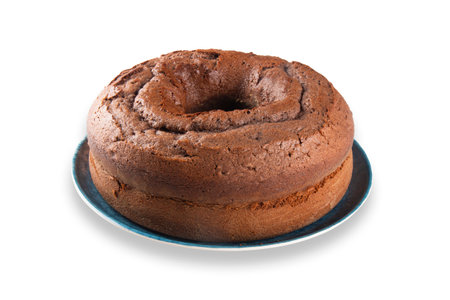 Homemade chocolate cake on white background. sideview.の写真素材