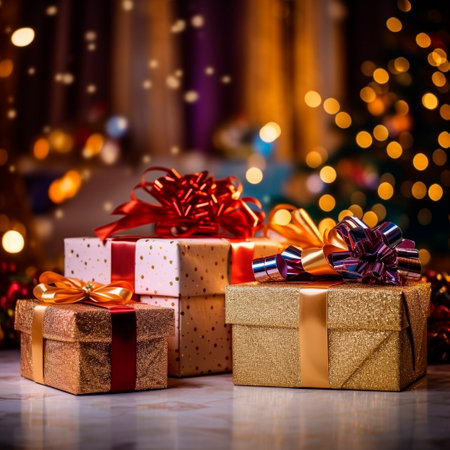 Christmas tree with gifts. Typical Christmas party scene.の素材