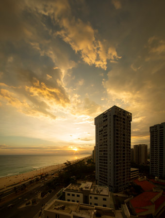Sunset at Barra da Tijuca beach in Rio de Janeiro, Brazil.の写真素材