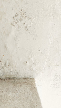Aged white wall with textured stains.の写真素材