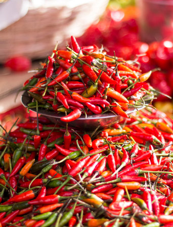 Colorful heap of fresh hot chili peppers.