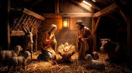 Warm rustic Christmas nativity scene.の素材
