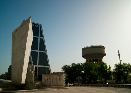 The Puerta de Europa, with the Monument to Jose Calvo Soteloの写真素材