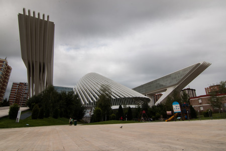 Oviedo, Asturias, Spain - Agost 09, 2017: Exhibition and Congress center Ciudad de Oviedo in Asturias. Designed by architect Santiago Calatrava, inaugurated in 2011 Spain.のeditorial素材
