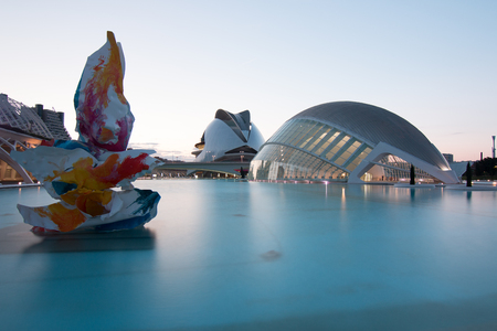 Valencia, Spain - April 28, 2019: Ciudad de las artes y las ciencias (City of Arts and Sciences), designed by the Spanish architect Santiago Calatrava in Valencia (Spain)のeditorial素材