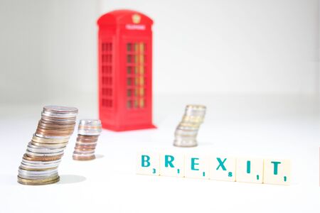UK Brexit. Piles of coins with an with the wordの写真素材