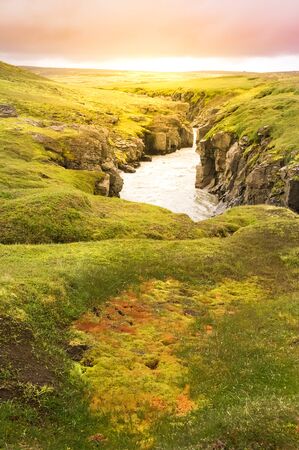 Narrow river between volcanic mountains in the geothermal area in Kerlingarfjoll near route f35 in Iceland. Adventure conceptの写真素材