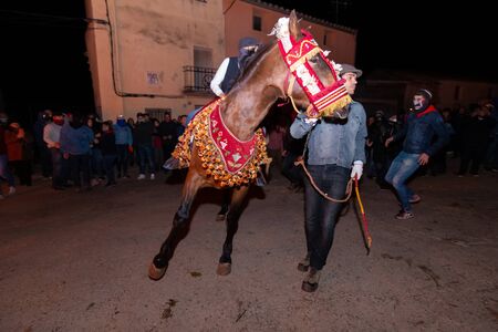 A horse adorned at the festivities of St Anthony, in Vilanova d'Alcolea, in Castellón, Spainのeditorial素材