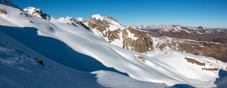 Panoramic view of snowy mountains of the Pyrenees, in AstÃºn, (Huesca, Spain). Nature conceptの写真素材