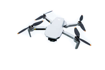 Valencia, Spain - December 13, 2021: Top view of Dji mini 2 drone isolated on white backgroundのeditorial素材