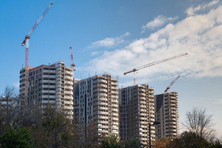 Valencia, Spain - December 19, 2021: Buildings under construction in new neighborhoods of the cityのeditorial素材
