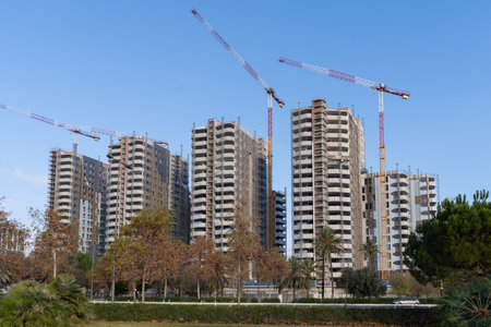 Valencia, Spain - December 19, 2021: Buildings under construction in new neighborhoods of the cityのeditorial素材