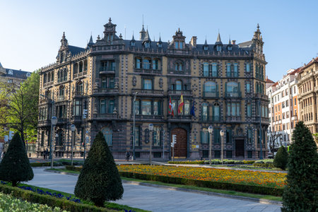 Bilbao, Spain - April 15, 2022: Chavarri Palace (Palacio Chavarri) a flemish style building designed by Atanasio de Anduiza in Bilbao Moyua square, Basque Country in northern Spainのeditorial素材