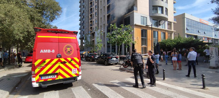 Valencia, Spain - October 15, 2023: Fire in the zazu restaurant located on Avenida de las Cortes in...