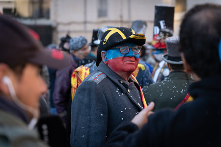 Ibi, Spain - December 28, 2022: Traditional winter festival and masquerade 'Els Enfarinats'. Ibi,...