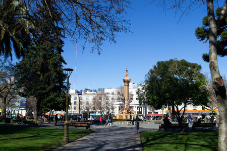 the fountain of the main square of the city of Concepcionの写真素材