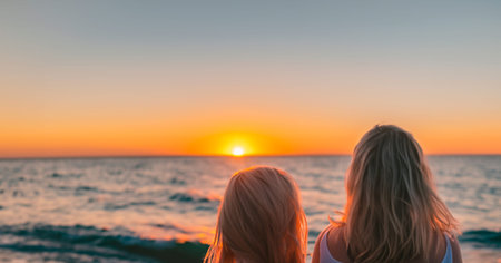 a woman watching a sunset on a torpical beach generated with artificial intelligence