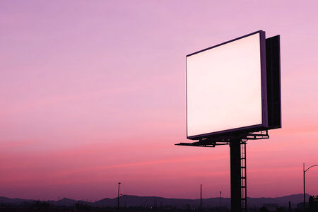 Blank white billboard for outdoor advertising at sunsetの写真素材