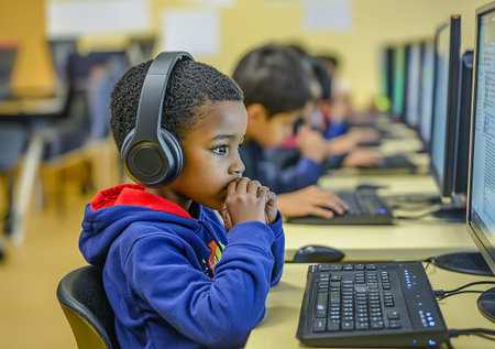 some African American children learning computers in a school