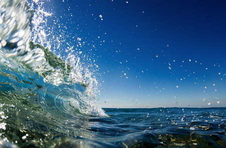 a wave in the sea with a clear sky