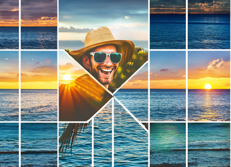 a collage of photos from a vacationの写真素材