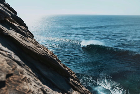 a wave seen from a cliffの写真素材