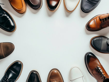 Various shoes for different occasions arranged in a circle.の写真素材