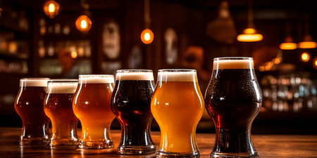 several German craft beers in a bar in Berlinの写真素材