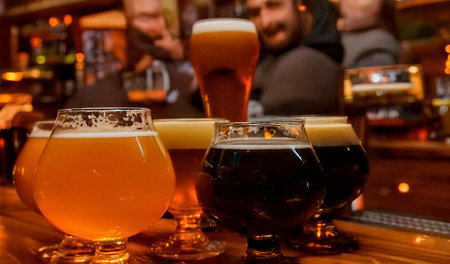 several German craft beers in a bar in Berlinの写真素材