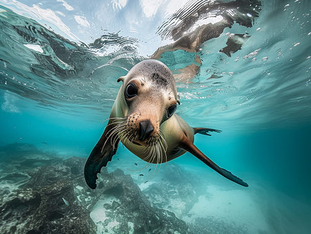 a beautiful sea lion at shallow depths on the coast