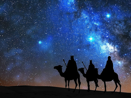 the three wise men and the star of bethlehem at night